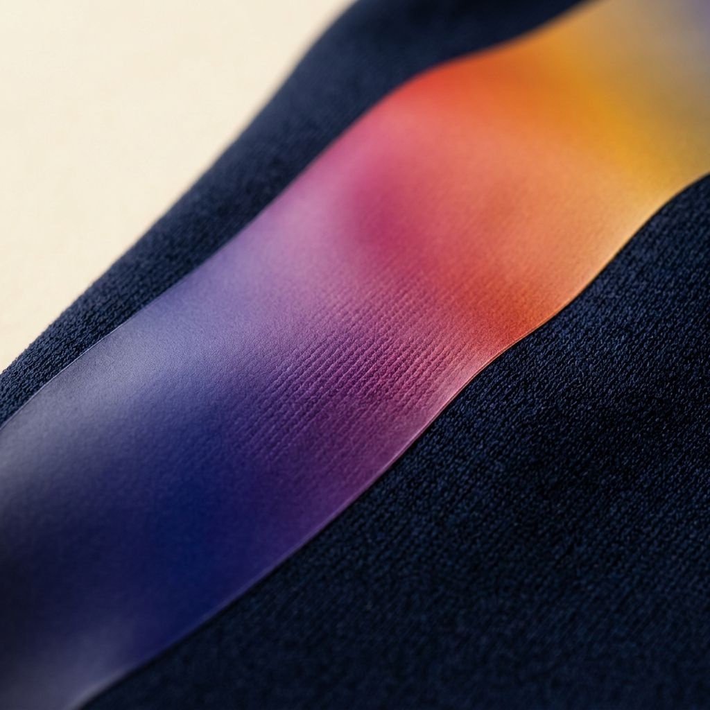 Full-color gradient transfer on navy performance knit